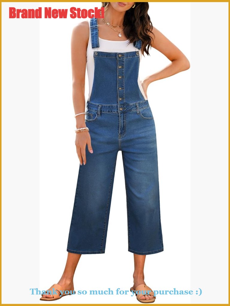 Denim Overalls For Women Stretchy Capri Jumpsuit Loose Fit Wide Leg